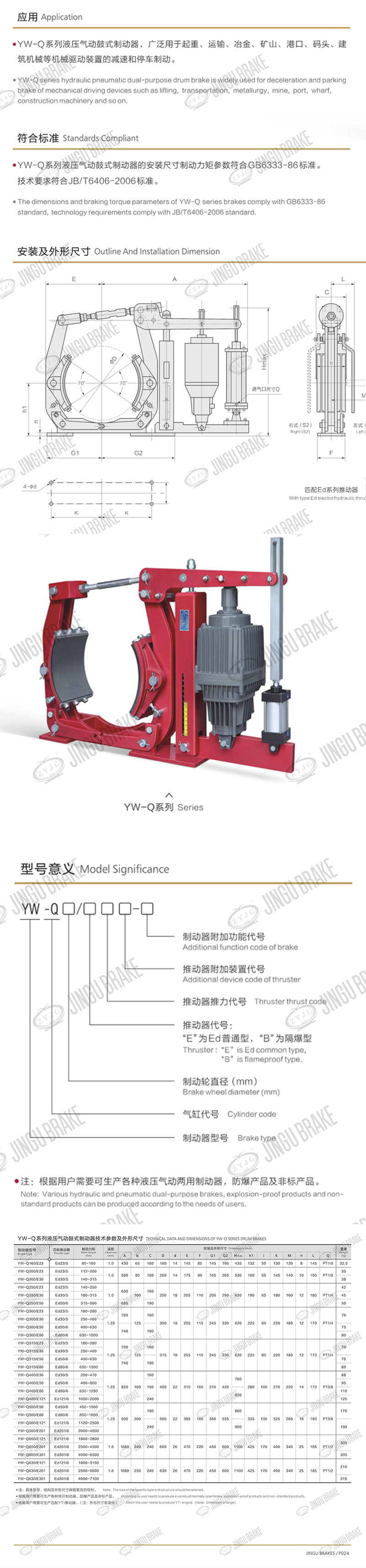 YW-Q系列液压气动两用鼓式制动器