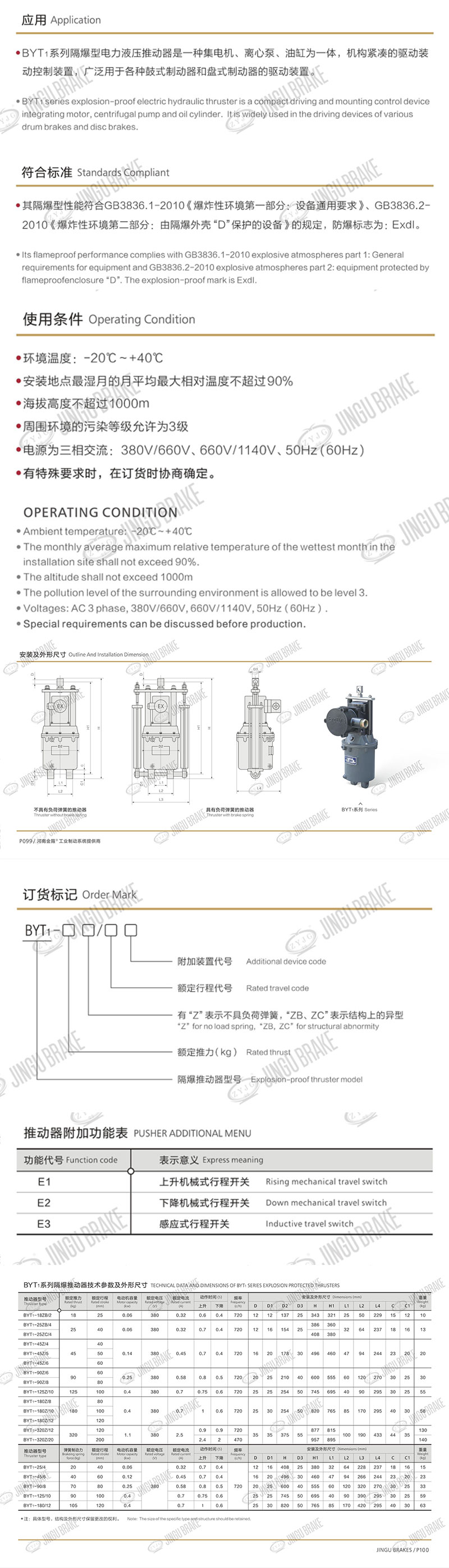 BYT1系列隔爆型电力液压推送器