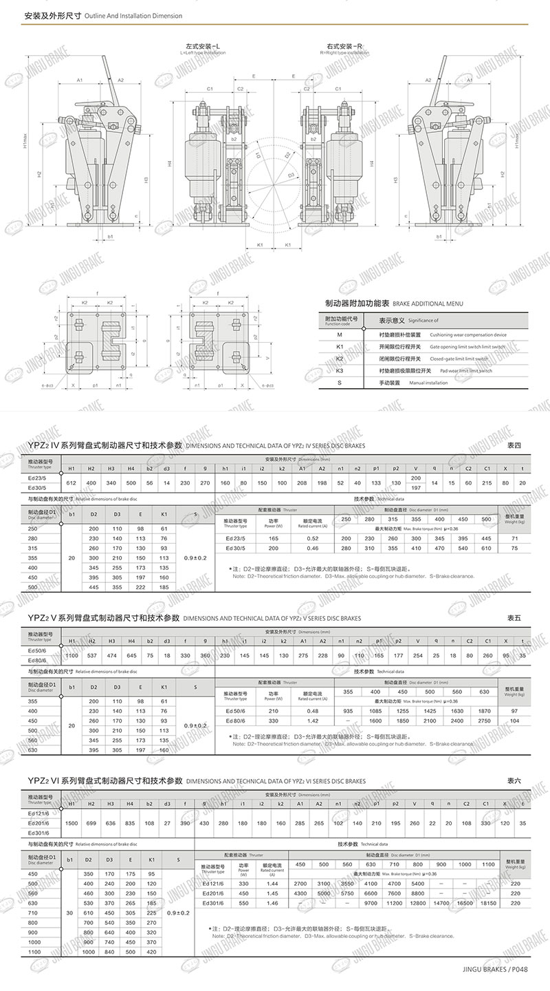 YPZ2IV、V、VI系列电力液压臂盘式制动器